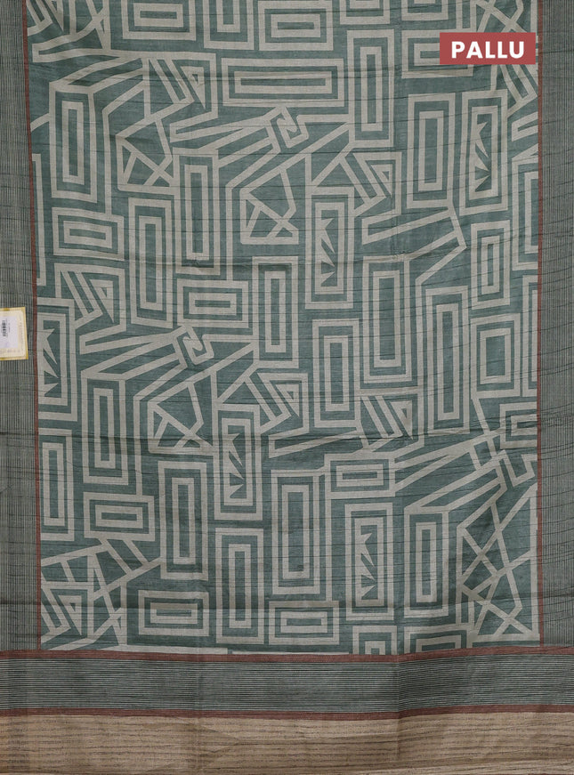 Semi tussar saree pastel green with geometric prints and simple border