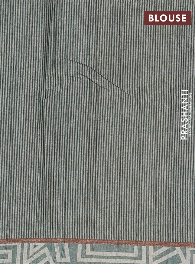 Semi tussar saree pastel green with geometric prints and simple border