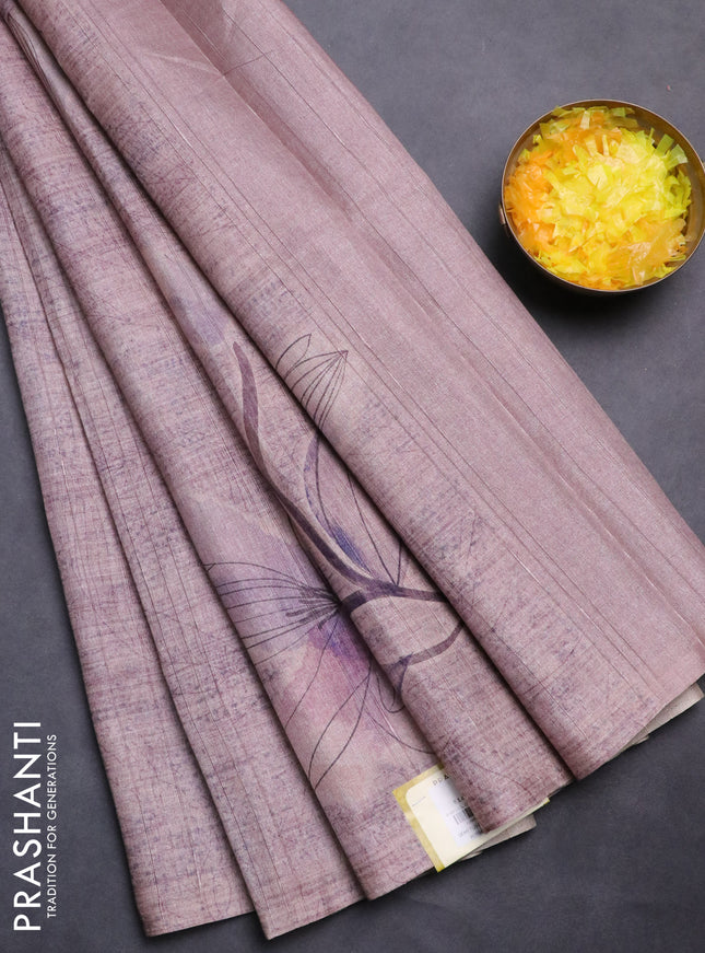 Semi tussar saree pastel pink with floral digital prints in borderless style