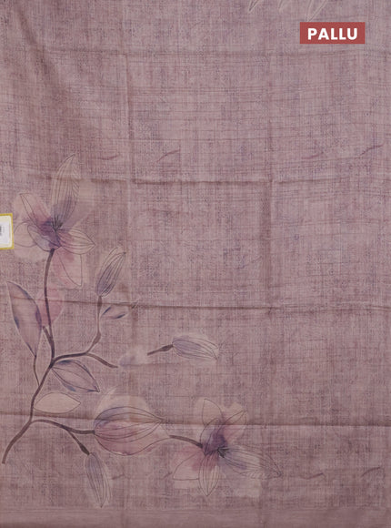 Semi tussar saree pastel pink with floral digital prints in borderless style