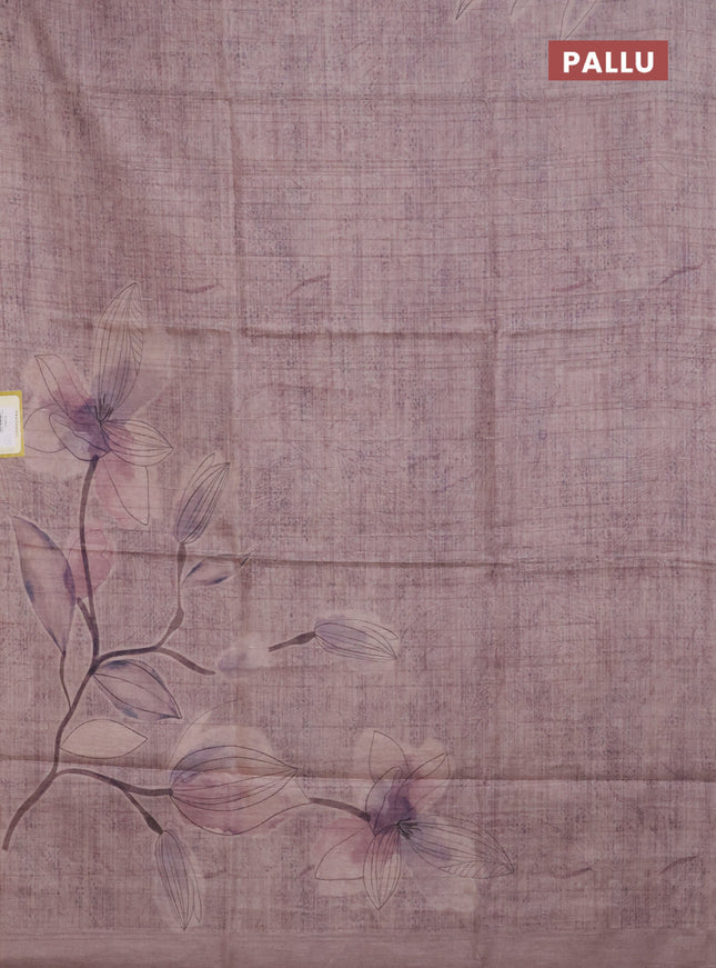 Semi tussar saree pastel pink with floral digital prints in borderless style