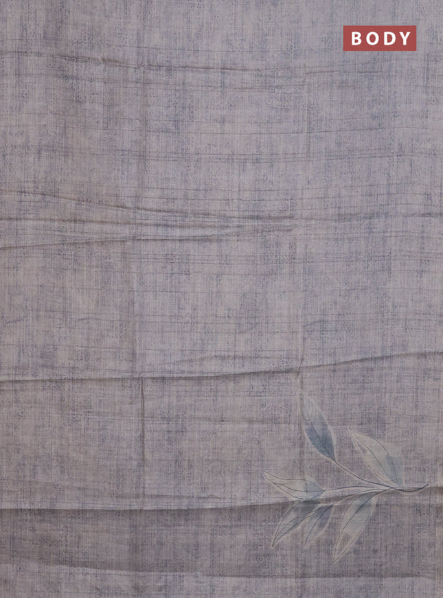 Semi tussar saree grey shade with floral digital prints in borderless style