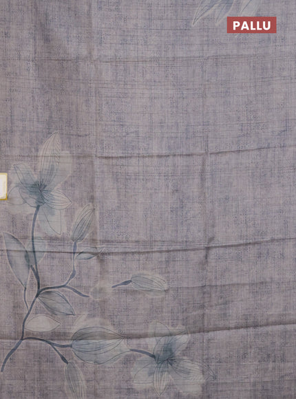 Semi tussar saree grey shade with floral digital prints in borderless style