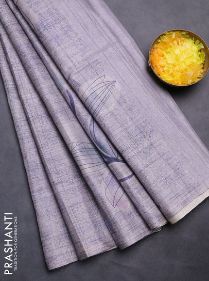 Semi tussar saree pastel violet with floral digital prints in borderless style