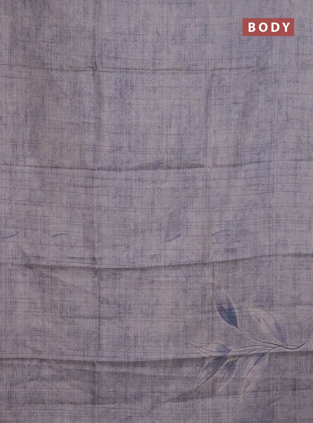 Semi tussar saree pastel violet with floral digital prints in borderless style