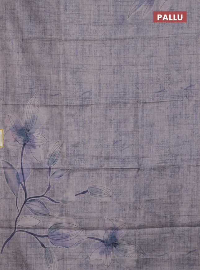 Semi tussar saree pastel violet with floral digital prints in borderless style