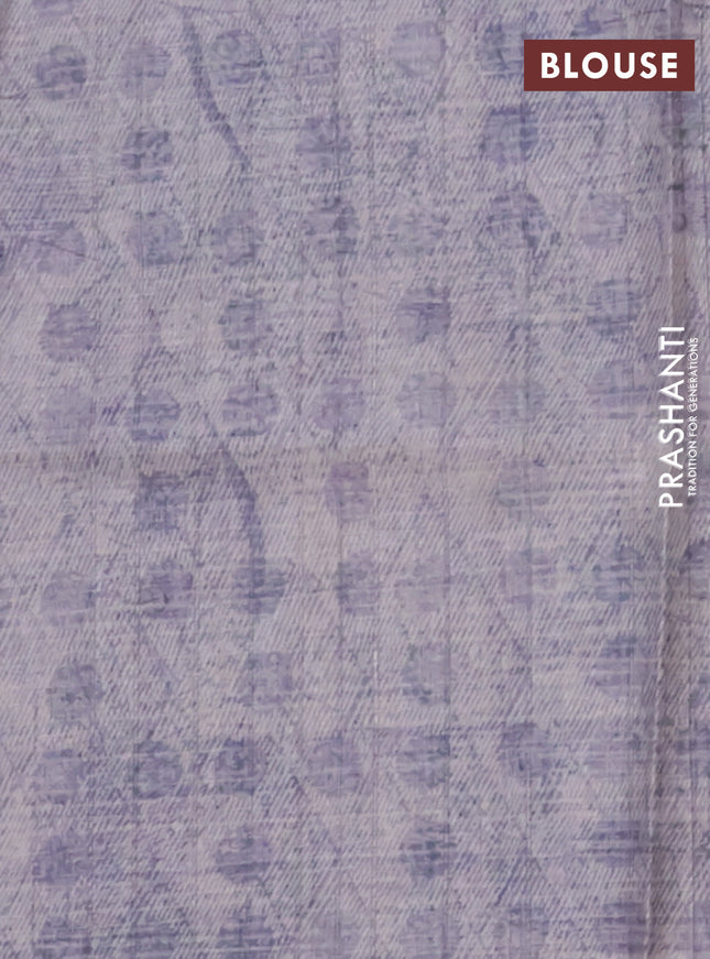 Semi tussar saree pastel violet with floral digital prints in borderless style
