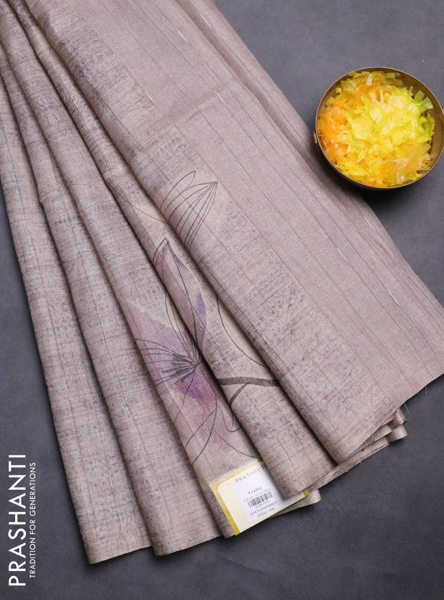 Semi tussar saree beige with floral digital prints in borderless style