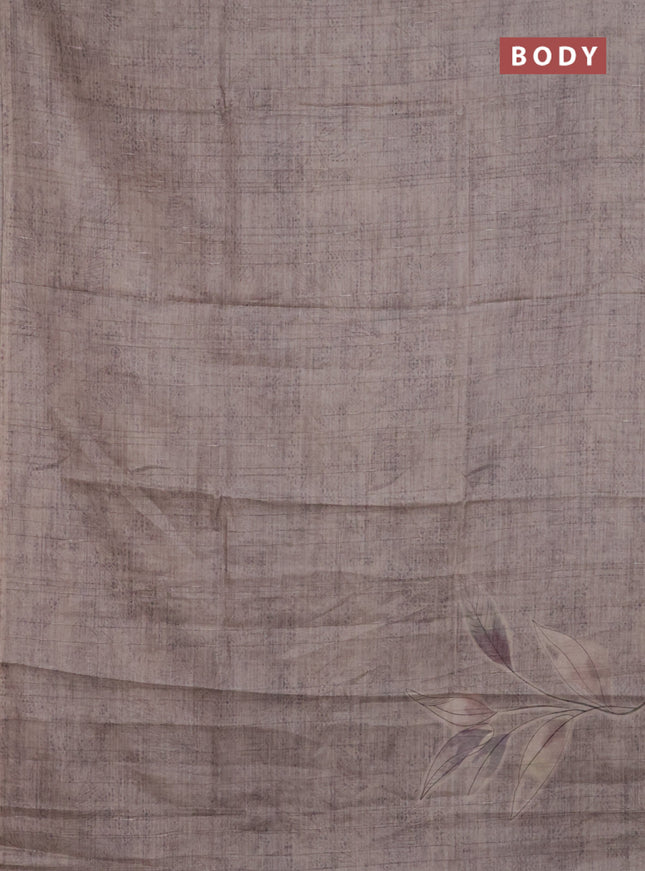 Semi tussar saree beige with floral digital prints in borderless style