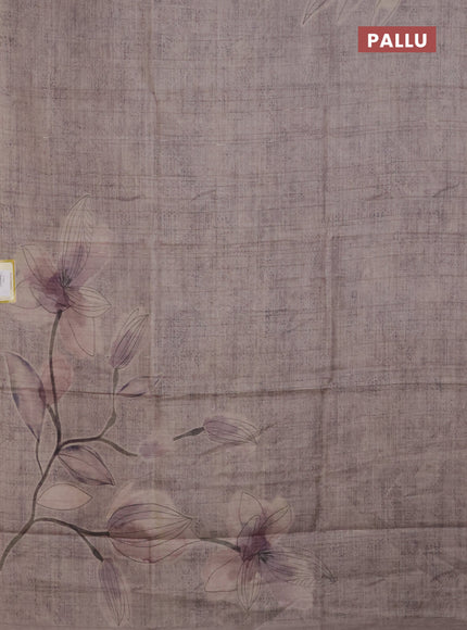 Semi tussar saree beige with floral digital prints in borderless style