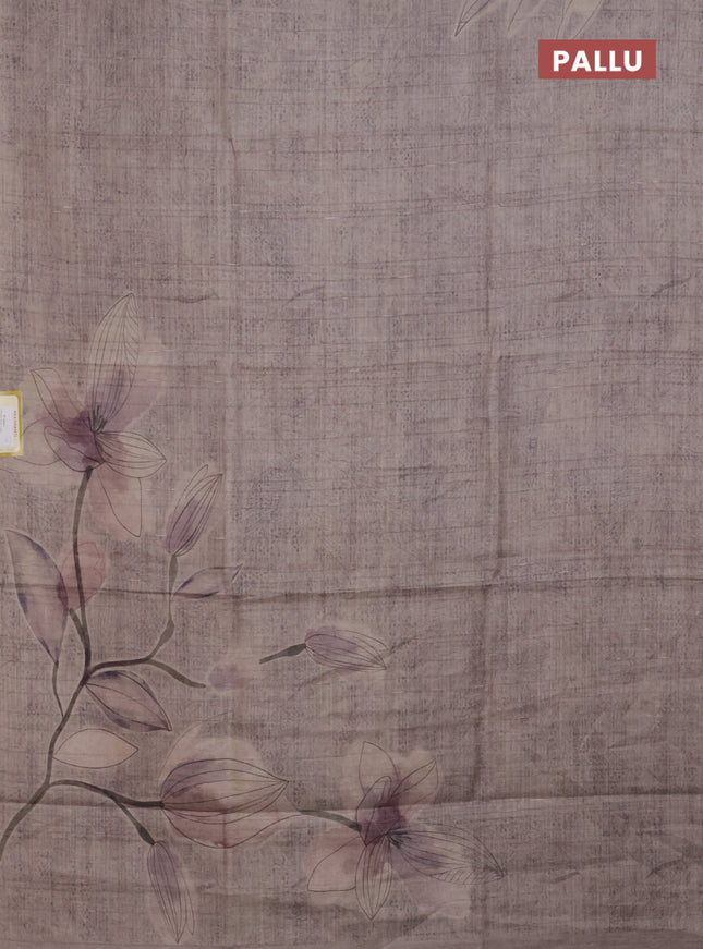 Semi tussar saree beige with floral digital prints in borderless style