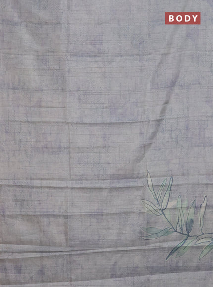 Semi tussar saree pastel grey with digital prints in borderless style