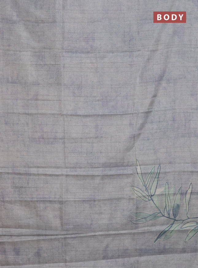 Semi tussar saree pastel grey with digital prints in borderless style
