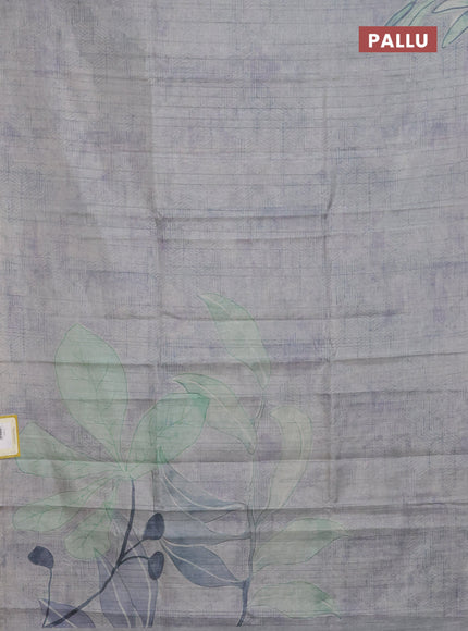 Semi tussar saree pastel grey with digital prints in borderless style