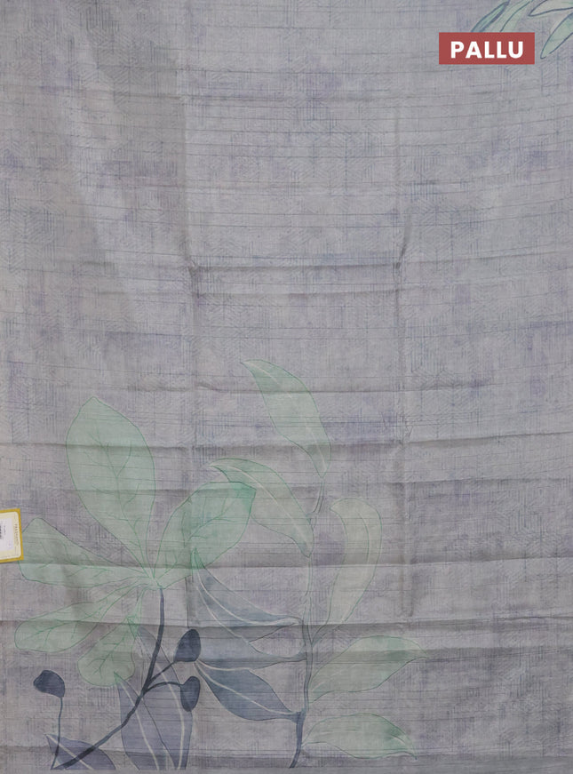 Semi tussar saree pastel grey with digital prints in borderless style