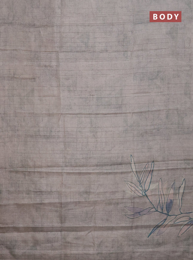 Semi tussar saree grey shade with digital prints in borderless style