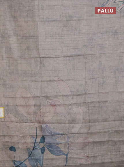Semi tussar saree grey shade with digital prints in borderless style