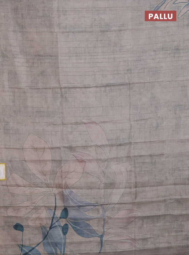 Semi tussar saree grey shade with digital prints in borderless style
