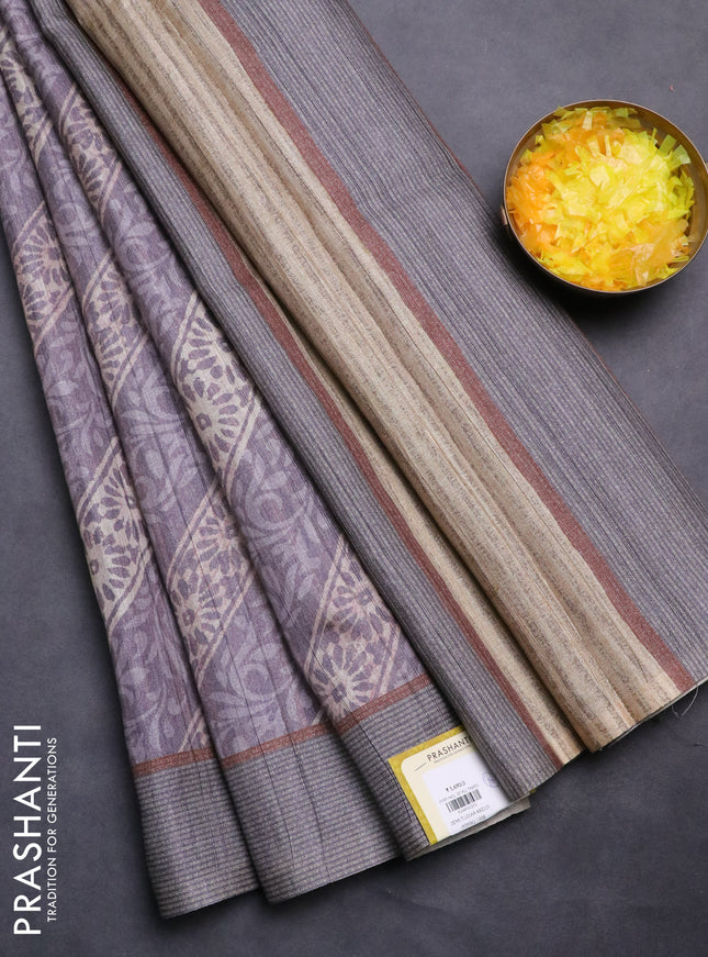 Semi tussar saree pastel purple with allover prints and simple border