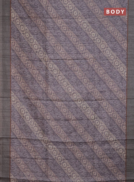 Semi tussar saree pastel purple with allover prints and simple border
