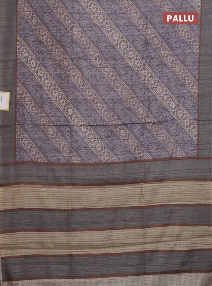 Semi tussar saree pastel purple with allover prints and simple border