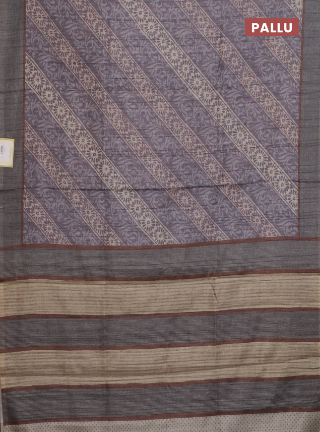 Semi tussar saree pastel purple with allover prints and simple border