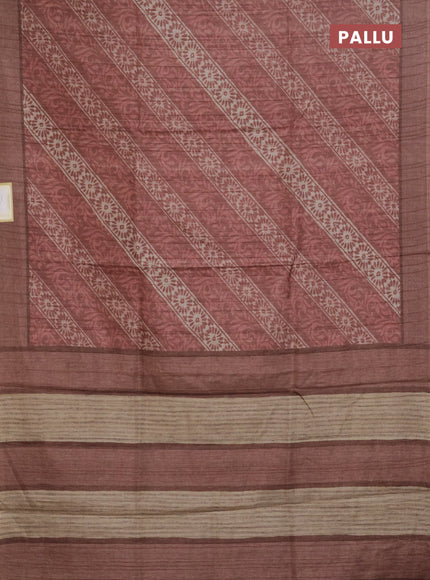 Semi tussar saree rust shade with allover prints and simple border