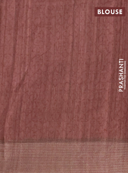 Semi tussar saree rust shade with allover prints and simple border