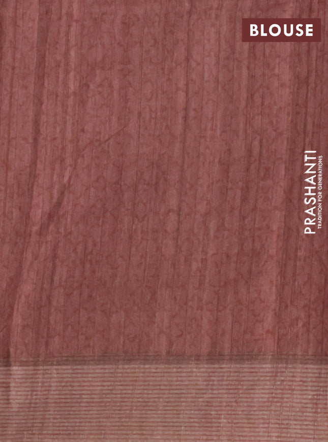 Semi tussar saree rust shade with allover prints and simple border