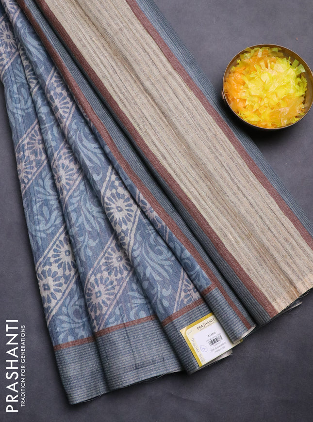 Semi tussar saree pastel blue with allover prints and simple border