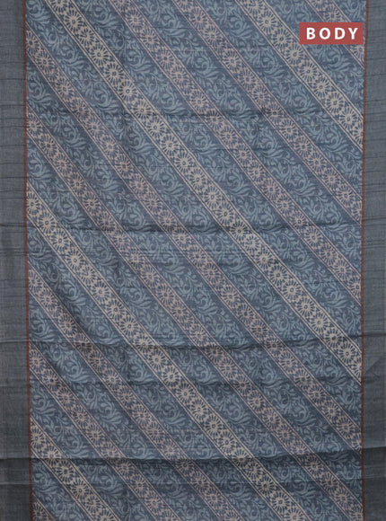 Semi tussar saree pastel blue with allover prints and simple border