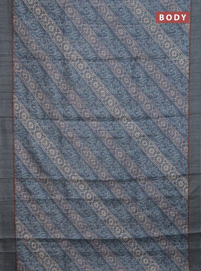 Semi tussar saree pastel blue with allover prints and simple border
