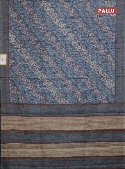Semi tussar saree pastel blue with allover prints and simple border