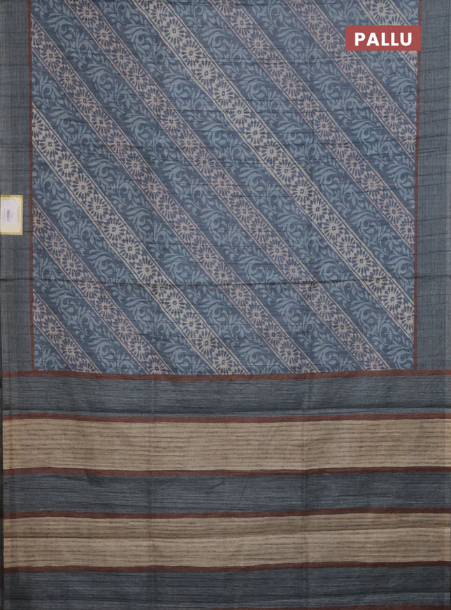 Semi tussar saree pastel blue with allover prints and simple border
