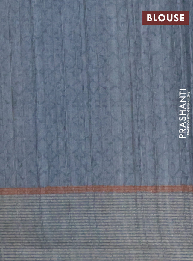 Semi tussar saree pastel blue with allover prints and simple border