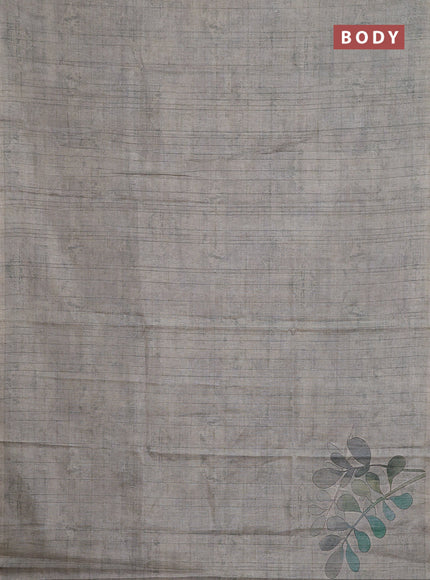 Semi tussar saree grey shade with digital prints in borderless style