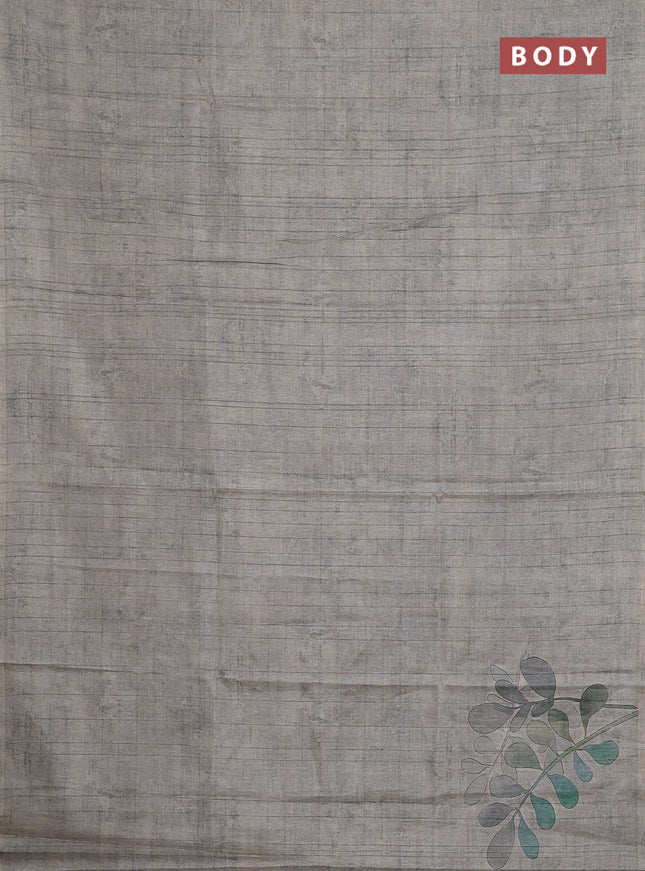 Semi tussar saree grey shade with digital prints in borderless style