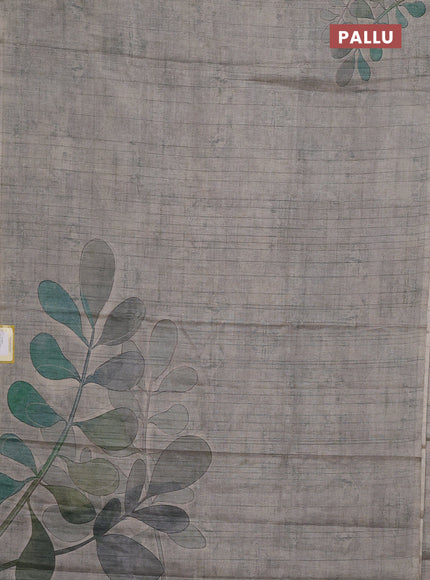 Semi tussar saree grey shade with digital prints in borderless style