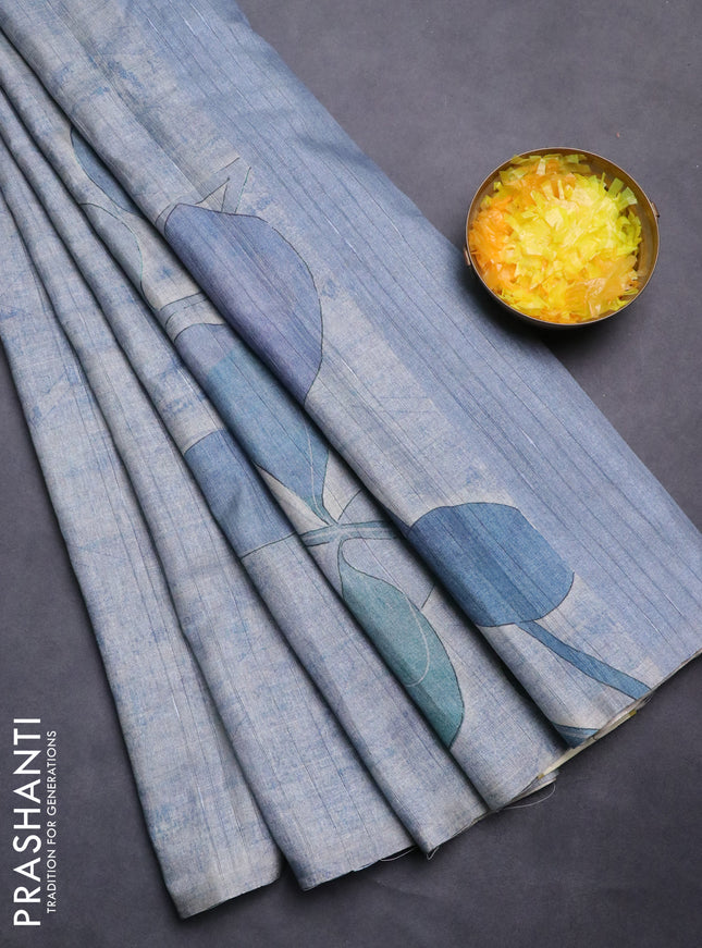 Semi tussar saree pastel blue with digital prints in borderless style