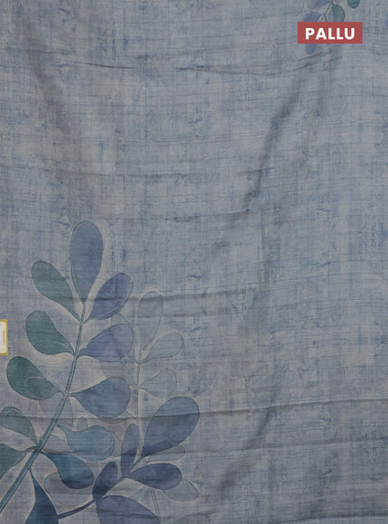 Semi tussar saree pastel blue with digital prints in borderless style