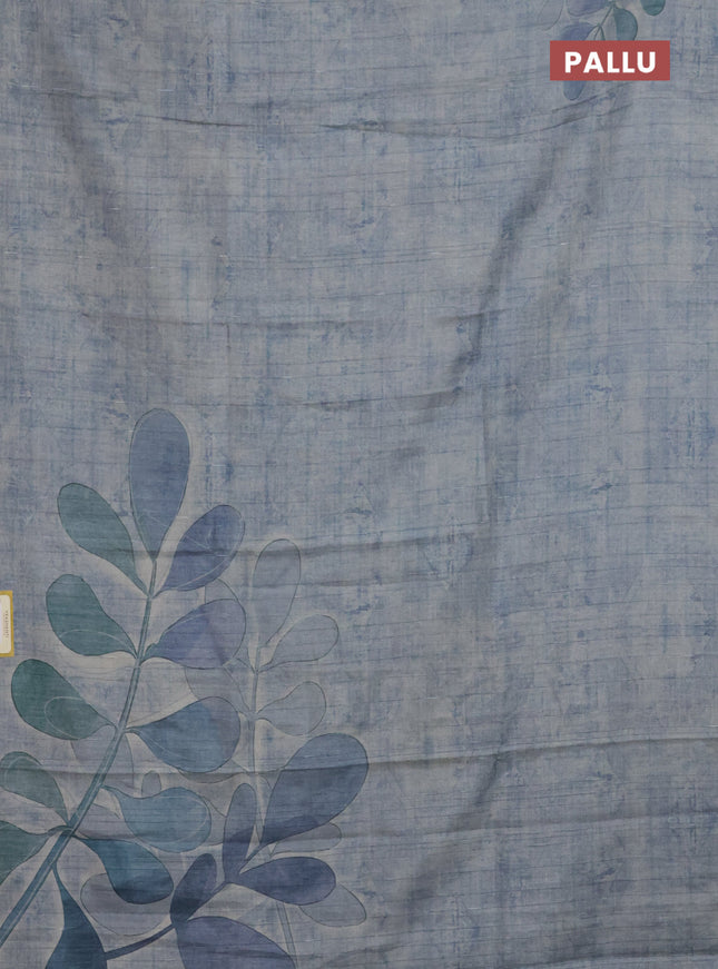 Semi tussar saree pastel blue with digital prints in borderless style