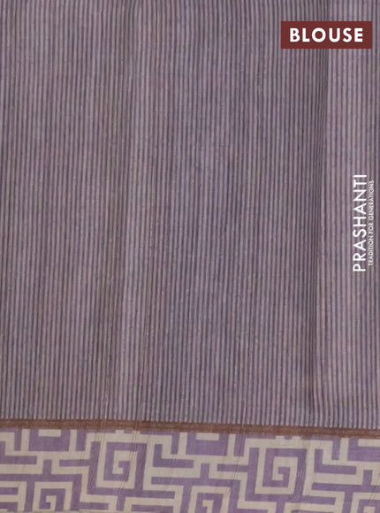 Semi tussar saree lavender and beige with geometric prints and simple border