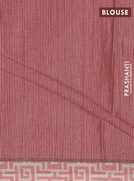 Semi tussar saree peach shade and beige with geometric prints and simple border