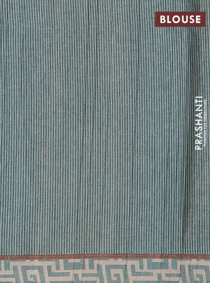 Semi tussar saree pastel green and beige with geometric prints and simple border