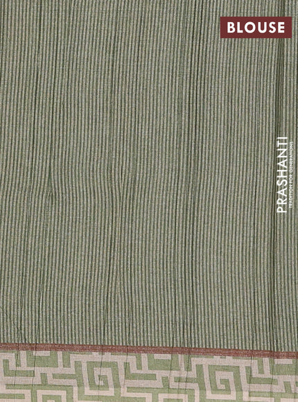 Semi tussar saree light green and beige with geometric prints and simple border