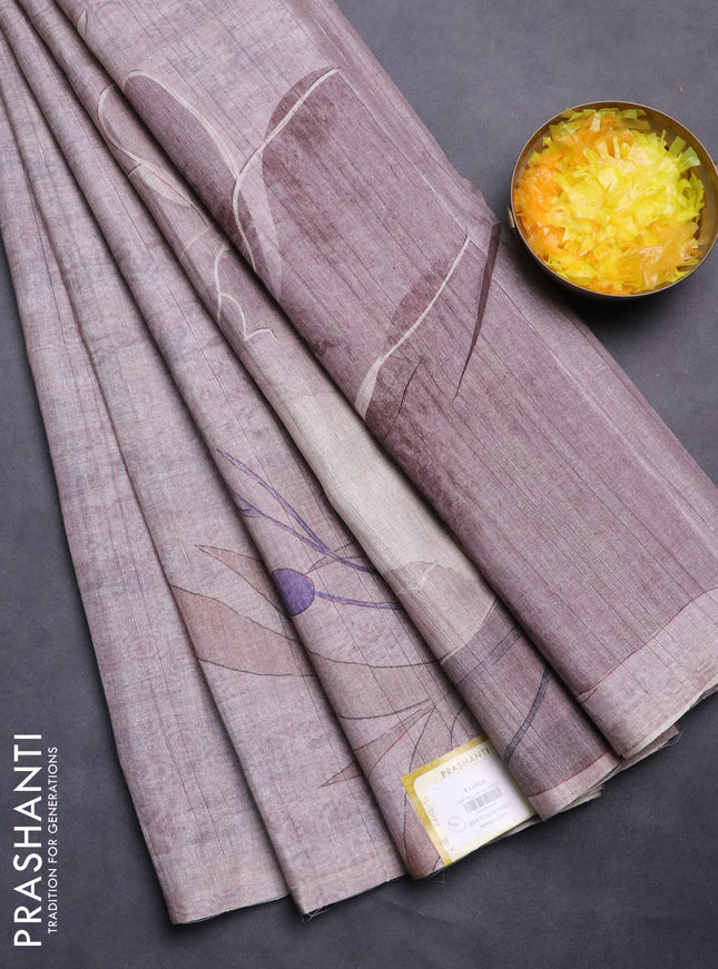 Semi tussar saree pastel pink with digital prints in borderless style