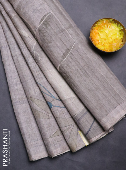 Semi tussar saree beige with digital prints in borderless style
