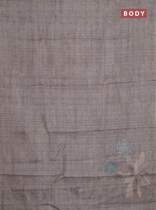 Semi tussar saree beige with digital prints in borderless style