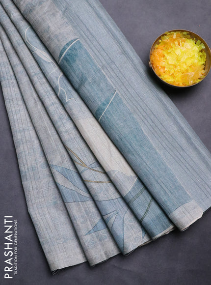 Semi tussar saree pastel blue with digital prints in borderless style