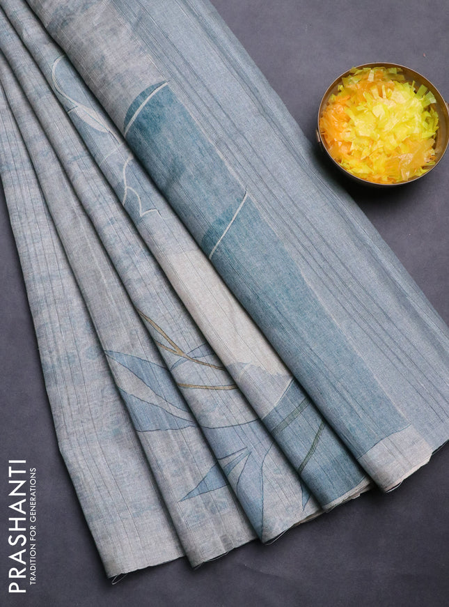 Semi tussar saree pastel blue with digital prints in borderless style